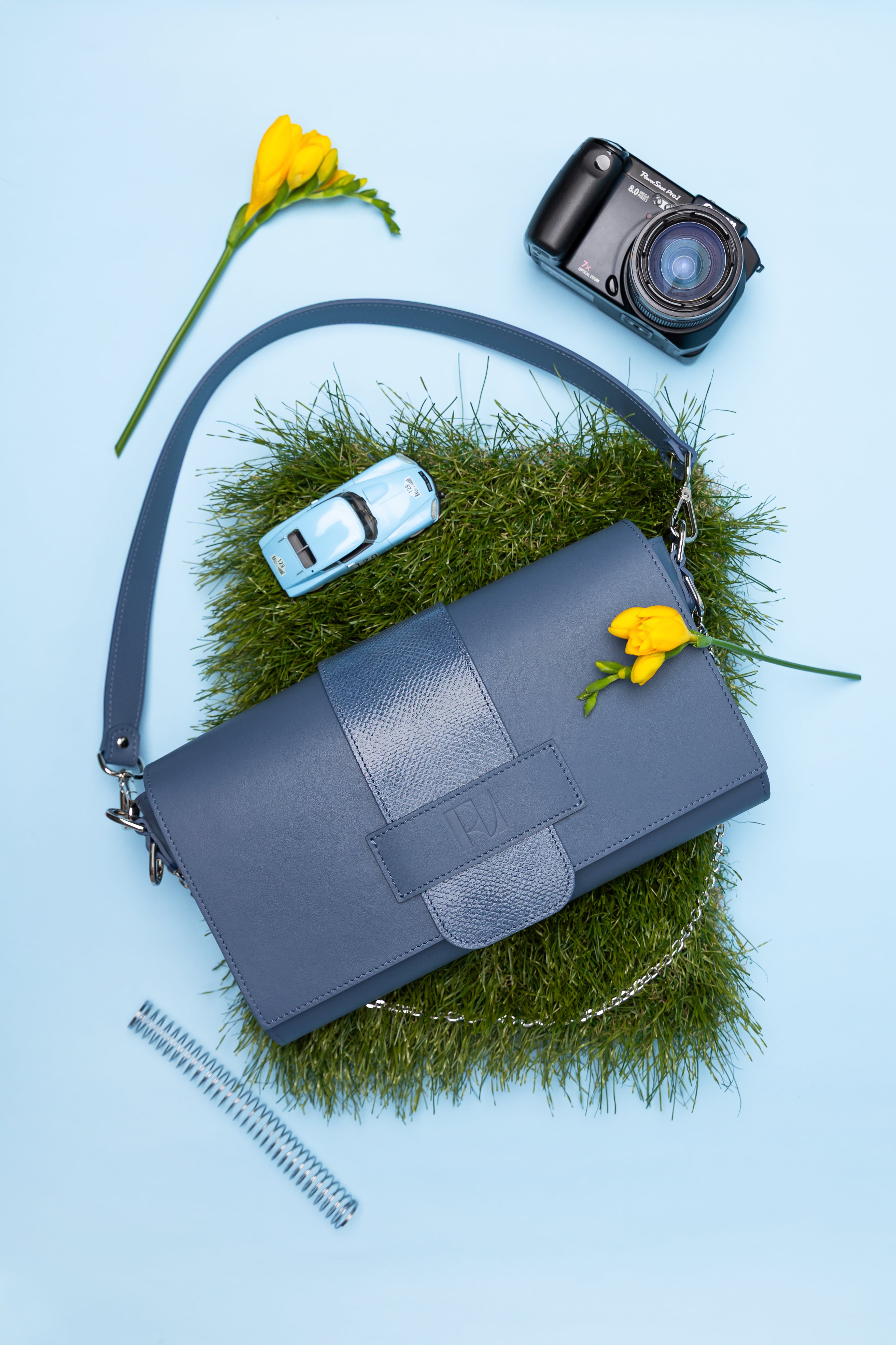 baleti-bleu-grisaille-mis en scène avec fleurs-voiture-miniature-ERVEE