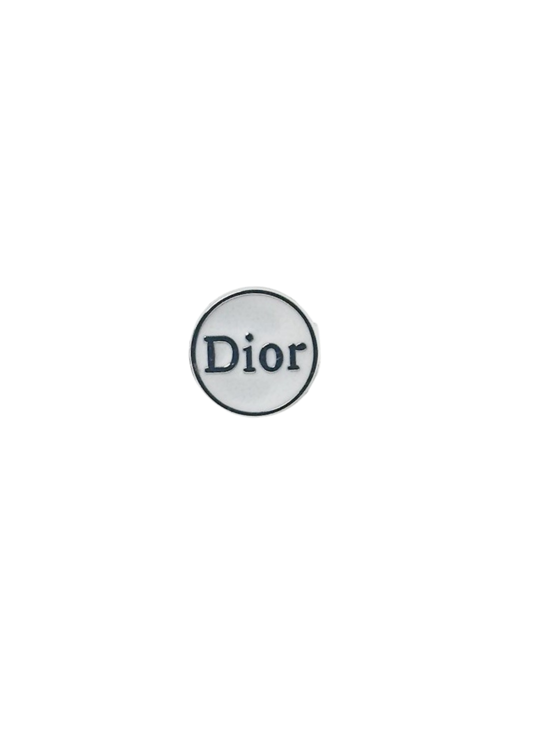 Bouton dior blanc et argent monté en bague vue de face sur fond blanc